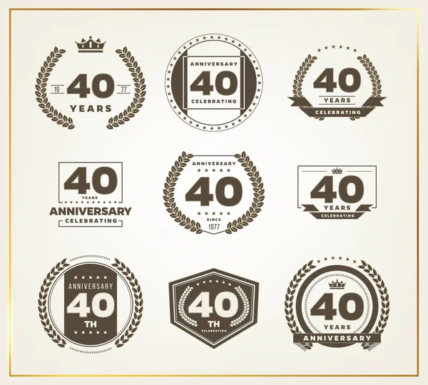 Set logo anniversario 40 anni. Illustrazione vettoriale . — Vettoriale Stock