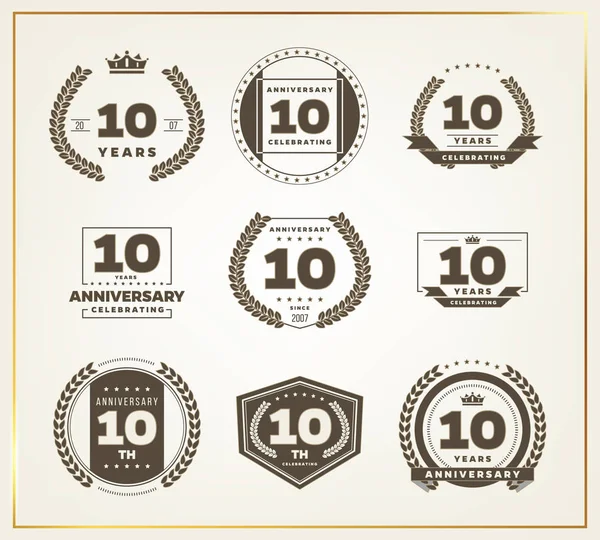 Set logo anniversario 10 anni. Illustrazione vettoriale . — Vettoriale Stock
