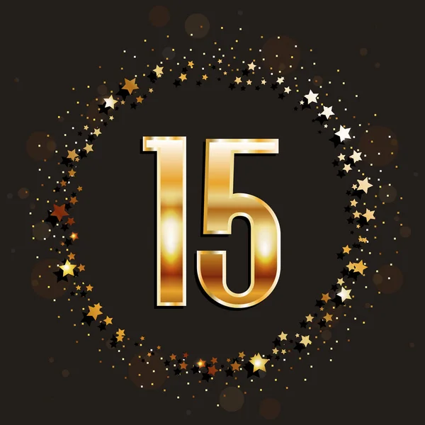 15 yıl yıldönümü altın afiş koyu arka plan üzerinde. Vektör çizim.