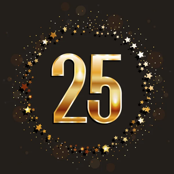 25 yıl yıldönümü altın afiş koyu arka plan üzerinde. Vektör çizim.