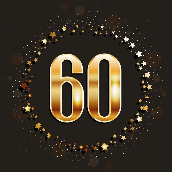 60 jaar verjaardag gouden banner op donkere achtergrond. Vectorillustratie. — Stockvector