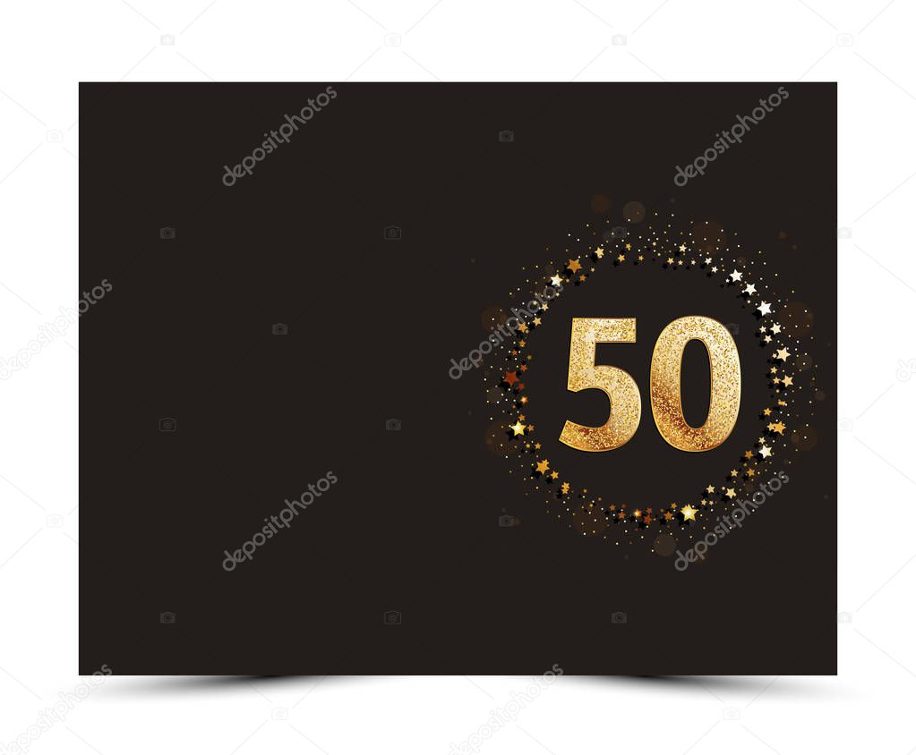 50 years anniversary decorated greeting / invitation card template with gold elements.