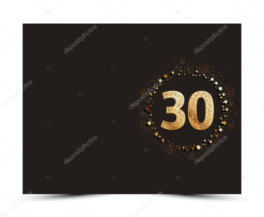 30 years anniversary decorated greeting / invitation card template with gold elements.