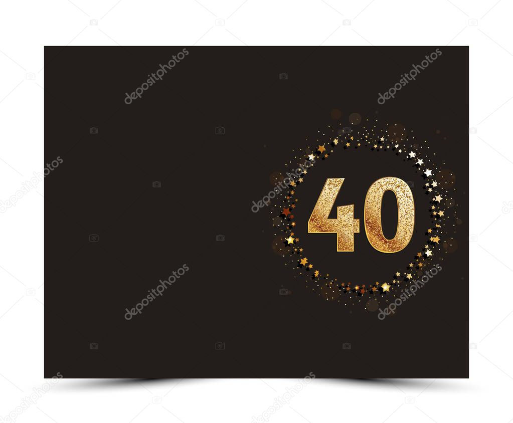 40 years anniversary decorated greeting / invitation card template with gold elements.