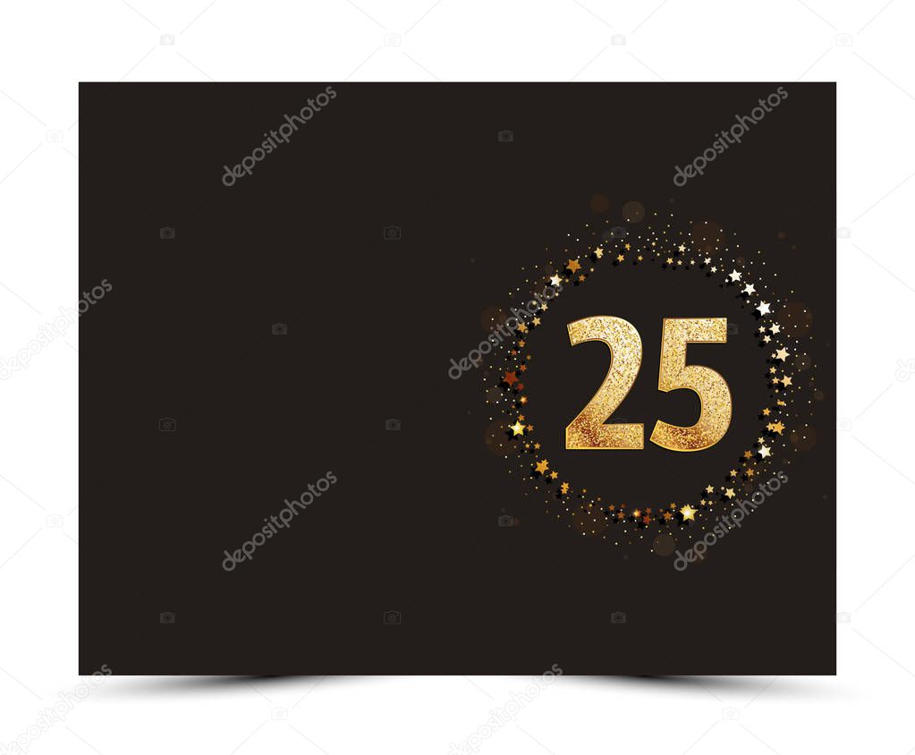25 years anniversary decorated greeting / invitation card template with gold elements.