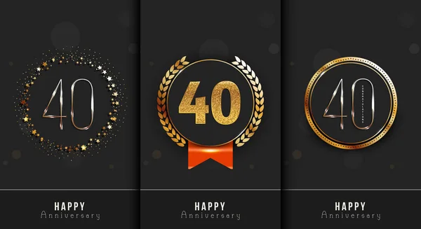 Set of 40th Happy anniversary cards template. — Stock Vector