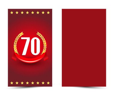 Altın elemanları ile dekore edilmiş 70 yıllık yıldönümü kartı şablonu.
