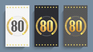 Set of 80th anniversary cards template. Vector illustration. clipart
