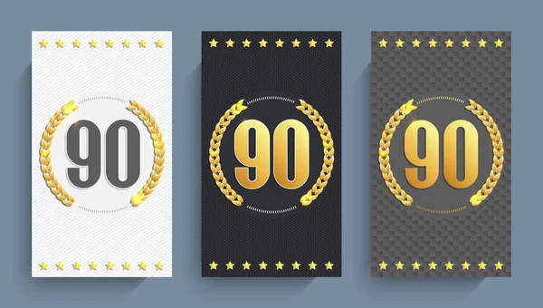 Set 90e verjaardag kaarten sjabloon. Vectorillustratie. — Stockvector