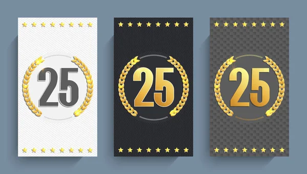 Conjunto de plantillas de tarjetas de 25 aniversario. Ilustración vectorial . — Vector de stock