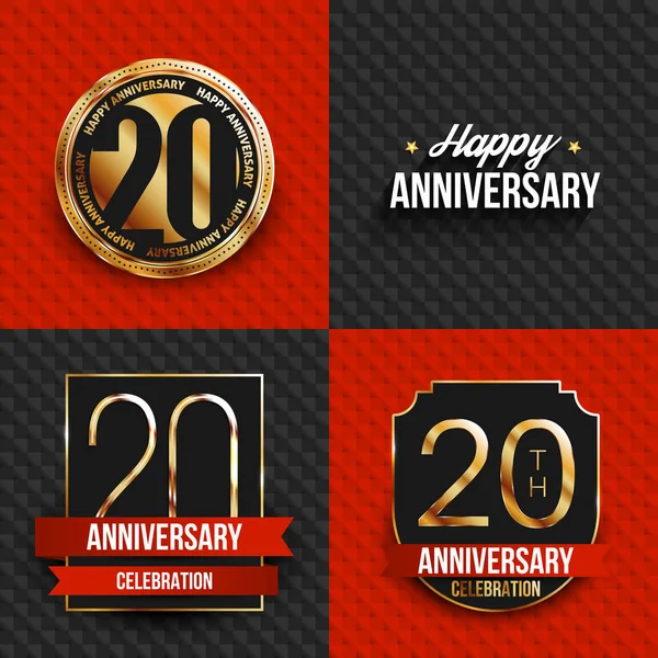 Logo rocznicowe 20 lat na tle czerwony i czarny. Ilustracja wektorowa. — Wektor stockowy