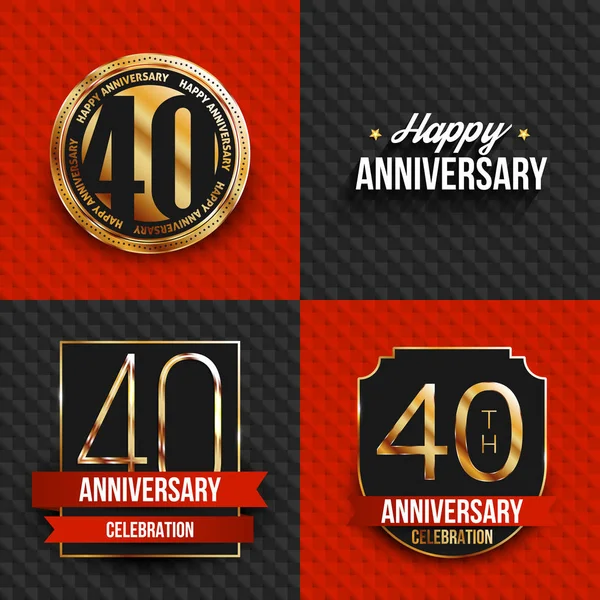 40 años de logos de aniversario en fondos rojos y negros. Ilustración vectorial . — Vector de stock