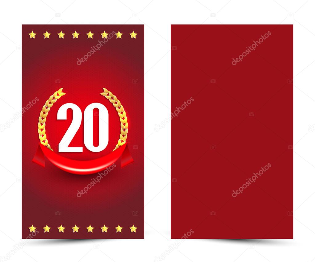20-year anniversary decorated card template with gold elements.