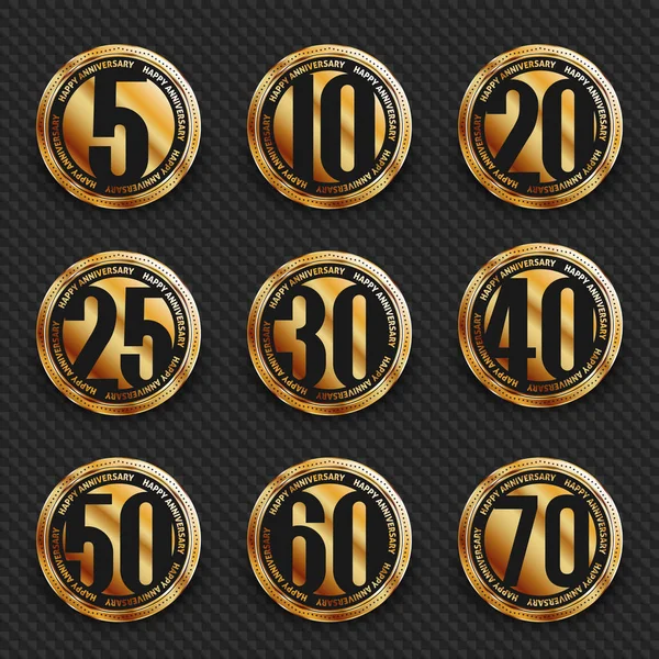 周年記念ロゴのコレクションです。5、10、20、25、30、40、50、60、70 年お祝い金ロゴタイプ. — ストックベクタ