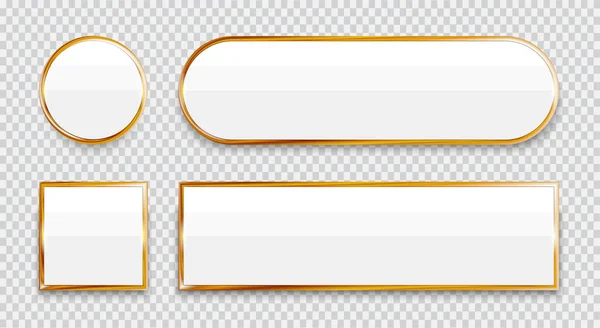 金の要素を持つ白い光沢のあるボタン設定で隔離された透明な背景. — ストックベクタ