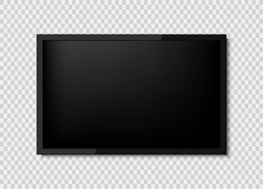 Gerçekçi Tv ekranı. Modern şık lcd panel, led türü. Büyük bilgisayar monitör mockup. Boş televizyon şablonu. Grafik tasarım öğesi için katalog, web sitesi, sahte kadar.