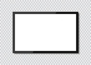 Gerçekçi Tv ekranı. Modern şık lcd panel, led türü. Büyük bilgisayar monitör mockup. Boş televizyon şablonu. Grafik tasarım öğesi için katalog, web sitesi, sahte kadar.