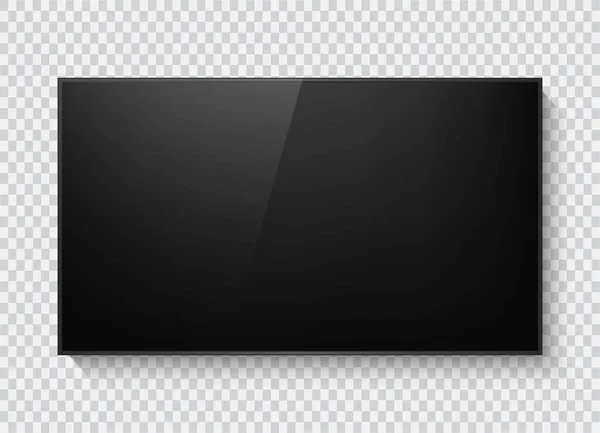 Pantalla de TV realista. Panel de lcd elegante moderno, tipo llevado. Gran pantalla del monitor de computadora maqueta. Plantilla de televisión en blanco. Elemento de diseño gráfico para catálogo, sitio web, como maqueta . — Vector de stock