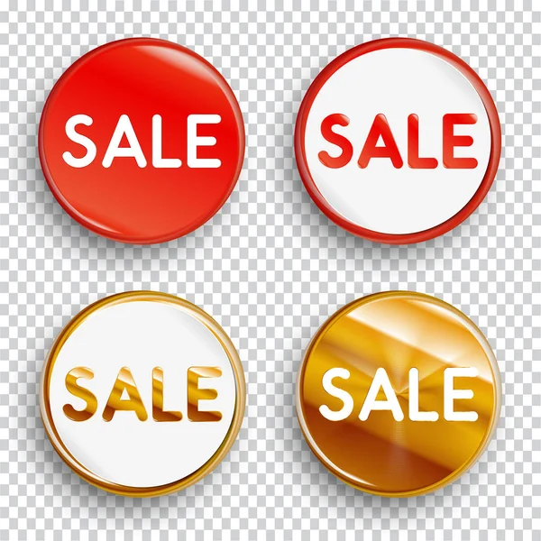 Σύνολο πώλησης κουμπιά χρώμα ή διακριτικά σε διαφανές φόντο. — Διανυσματικό Αρχείο