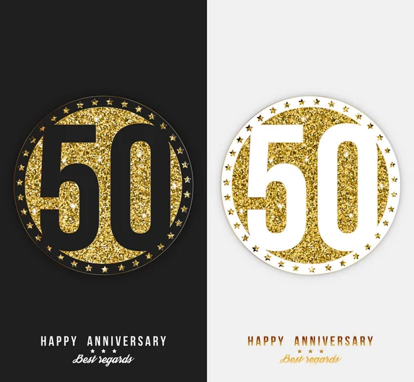Set of 50th Happy anniversary cards template with gold elements. — Stock Vector