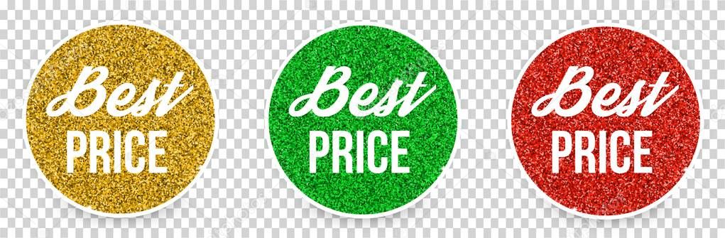 Best price circle banners on transparent background. (gold, green red colors)