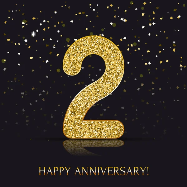 2 år Happy anniversary banner med guld inslag. — Stock vektor