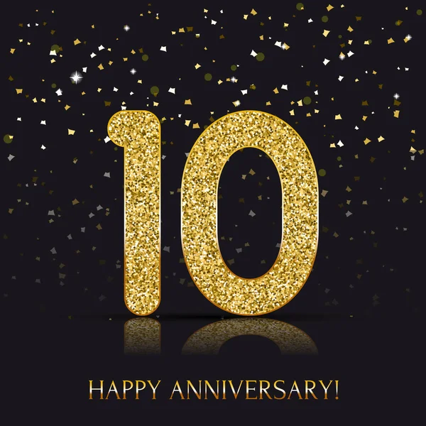 10 years Happy anniversary banner with gold elements. — Stock Vector