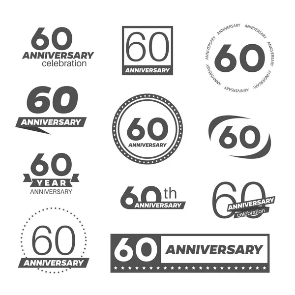 Hatvan éves évforduló ünneplés emblémát. 60. évforduló logo gyűjteménye. — Stock Vector