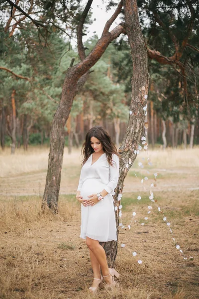 Belle Fille Enceinte Dans Parc — Photo