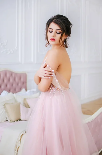 Young Girl Holiday March Dressed Luxurious Pink Dress — Stock Photo, Image