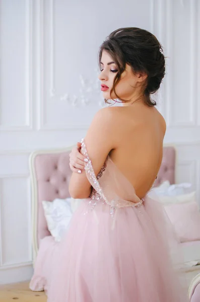 Young Girl Holiday March Dressed Luxurious Pink Dress — Stock Photo, Image