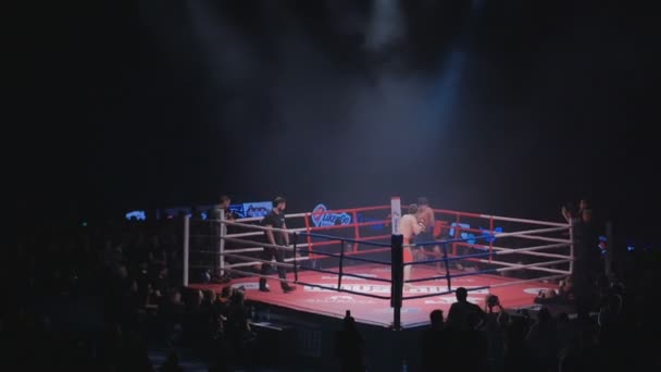 Belgorod, Rusia - 22 de octubre de 2016: Atletas luchadores en el ring de las artes marciales mixtas de la competencia de la serie de torneos "Industriales - Batalla en Belgorod " — Vídeo de stock