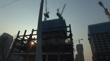 İnşaat Site, günbatımı siluet