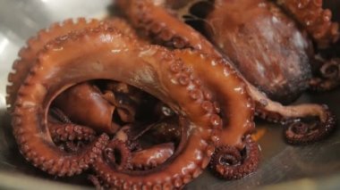 Bir tavada pişirilmiş ahtapot yakın çekim