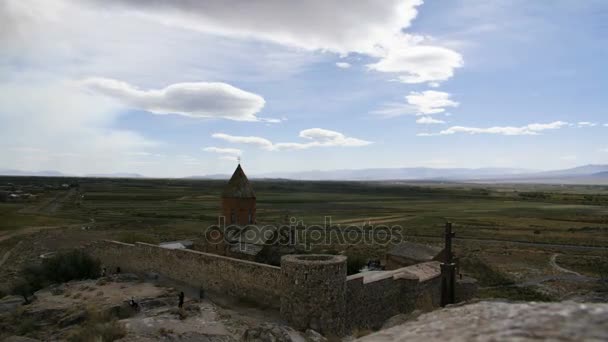 4K clouds timelapse of monastery. Landmark in the field. Famous place — Stock Video