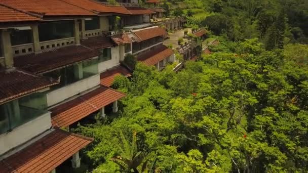 Aerial drone video of abandoned hotel in Bedugul, Bali island. — Stock Video