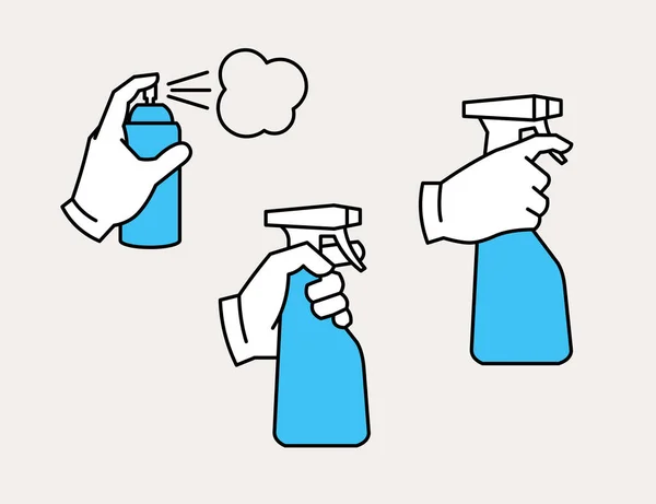 Hand holding spray fles en spray kan — Stockvector