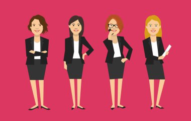 Takım, düz vektör çizim modern iş kadını ayakta