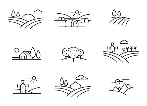 Ülkenin peyzaj simgeler, vektör ince çizgi stili
