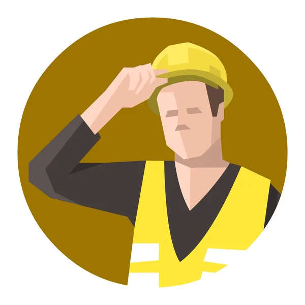 Obrero de la construcción sosteniendo casco o casco — Vector de stock