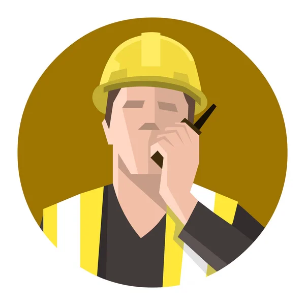 Trabajador de la construcción hablando por la radio — Vector de stock