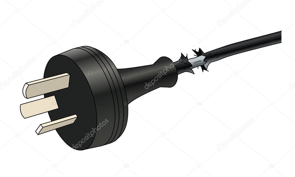 Damaged power cable and plug