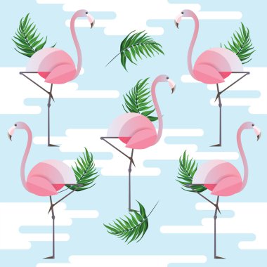 pembe flamingo ve palmiye yaprakları desen