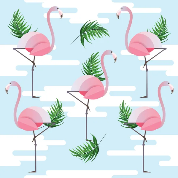 Flamant rose et motif de feuilles de palmier — Image vectorielle