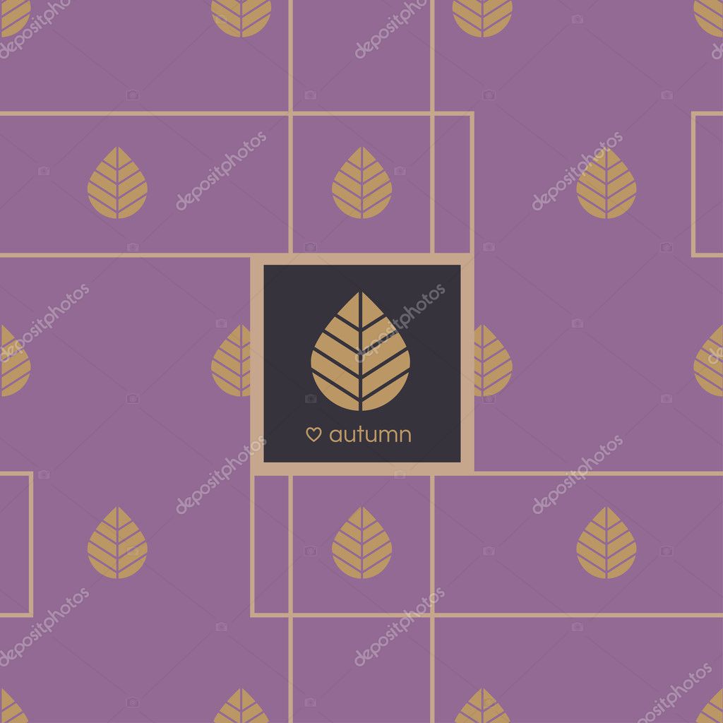Elegant autumn leaves icons on purple background