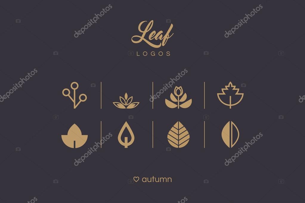 Different elegant autumn leaves icons on black background