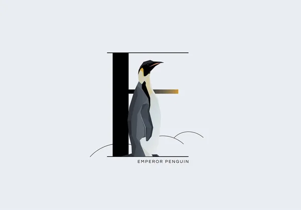 Літера Е прикрашена імператорським пінгвіном — стоковий вектор