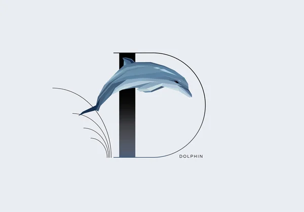 Buchstabe d mit springendem Delphin verziert — Stockvektor