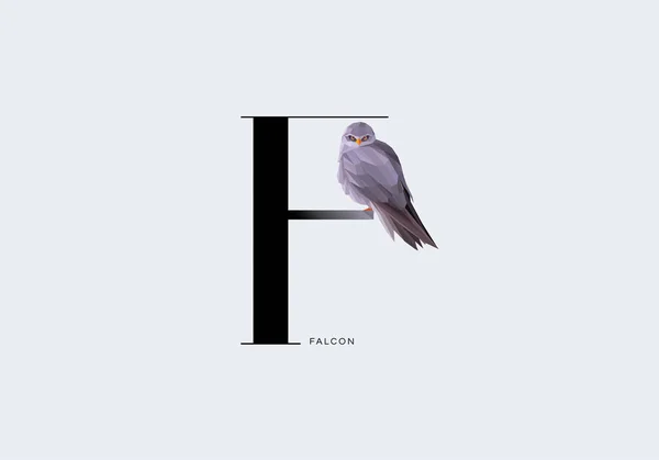 Lettre F ornée de faucon à pattes rouges — Image vectorielle
