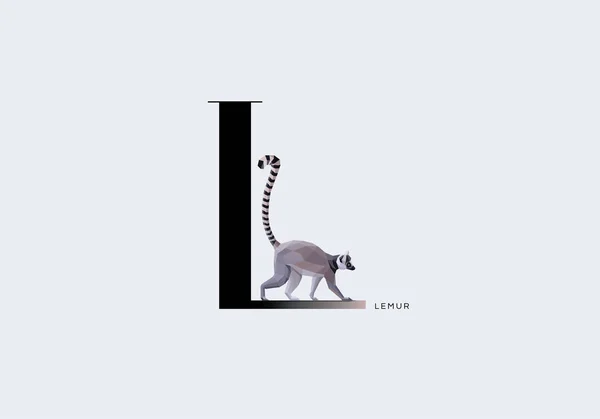Buchstabe l mit Lemur verziert — Stockvektor